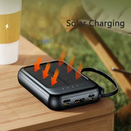50000mAh Solar Power Bank Built Cables Thin Light Comes With Four-wire External Charger Powerbank LED Light For Xiaomi iphone